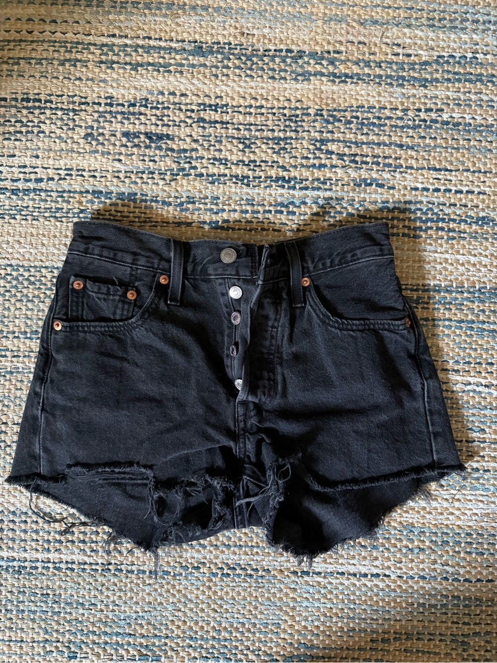 Black Distressed High-Rise Denim Shorts - Women